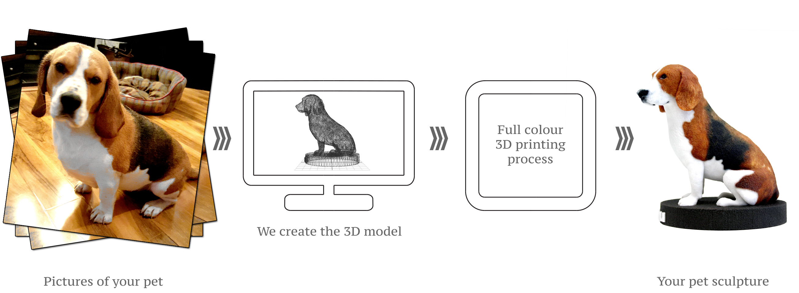 Labrador sculpture process from photos to 3D printed sculpture