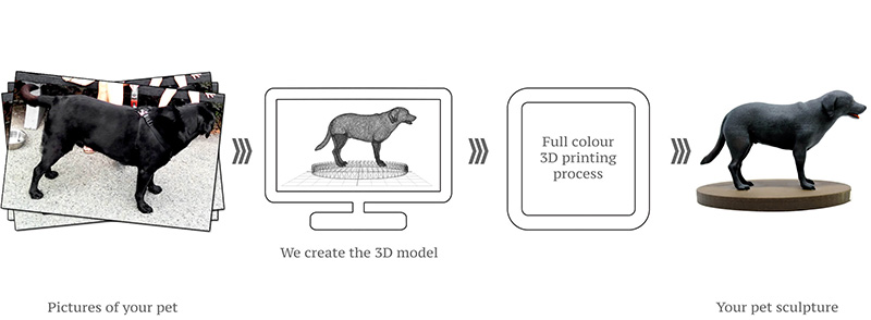 Labrador sculpture process from photos to 3D printed sculpture